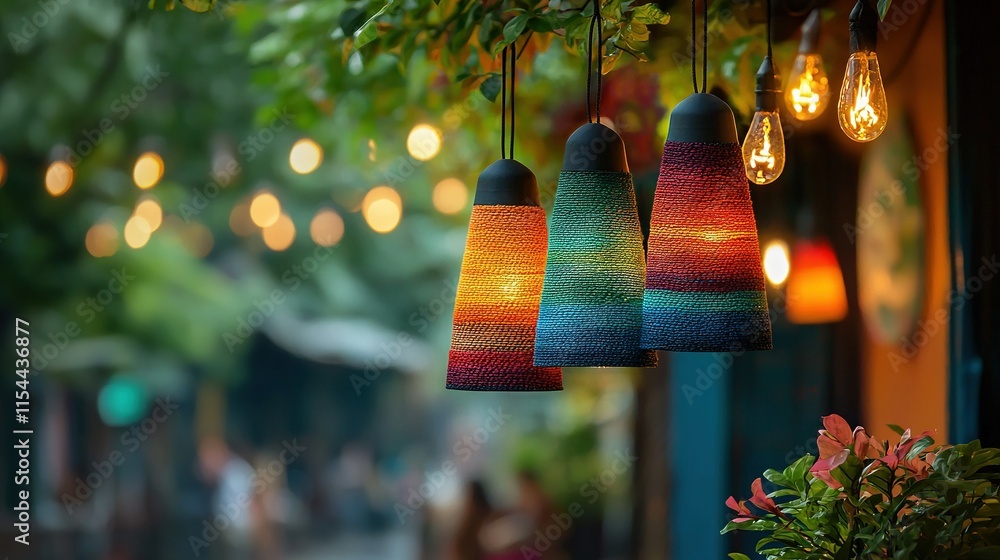 Poster a room adorned with lights dangling from the branches of a tree on its sides