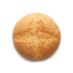 One homemade tasty bun isolated on white, top view