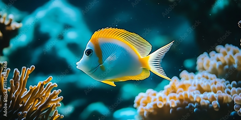 Poster Serene Underwater Scene with Colorful Fish and Coral Reefs in Deep Ocean : Generative AI