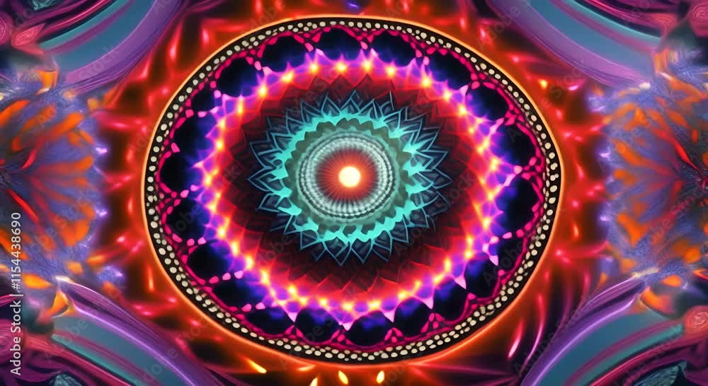 Poster 3d kaleidoscope mandala abstract background of trippy art psychedelic trance to open third eye with 