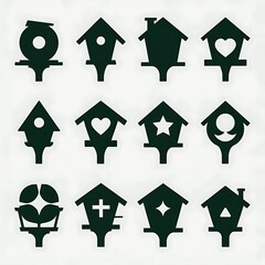 Birdhouses Silhouettes - Charming birdhouses for garden and nature themes.. white background