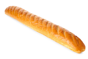 One freshly baked baguette isolated on white
