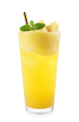 Tasty pineapple cocktail with mint in glass isolated on white