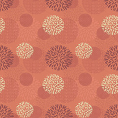 Asian abstract background. Geometric ornament and flowers shape on red back. Vector seamless pattern for textile, poster, banner, greeting card