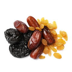 Mix of different dried fruits isolated on white, top view