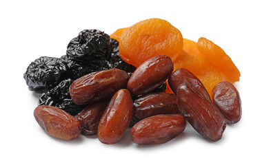Mix of different dried fruits isolated on white