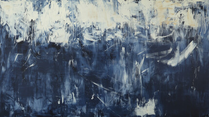 Obraz premium a banner with Deep navy blue painted wall with chaotic, rough brush strokes, and subtle tonal shading that suggests age.