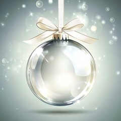 A glass Christmas ball complete with a bow, great for adding holiday flair. This modern piece is perfect for Christmas design, mockups, postcards, invitations, posters, and banners.
