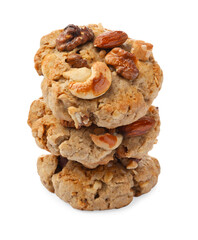 Tasty cookies with nuts isolated on white