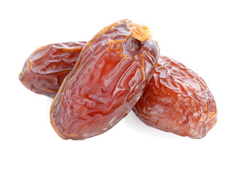 Three tasty dried dates isolated on white