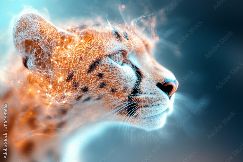 Aufkleber majestic leopard profile with glowing patterns against a soft background at twilight