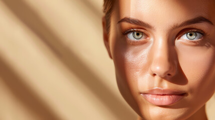 Naklejka premium A captivating portrait of a young woman, her features softened by shadows that create an intriguing mystery.