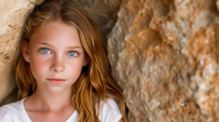 A vibrant summer portrait of a young girl enjoying the sun, surrounded by the charming scenery of coastal Italy.