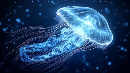 Fototapeta premium Ethereal Jellyfish Floating in Deep Aquatic Wonderland with Glowing Tentacles : Generative AI