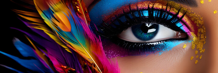 Captivating Portrait of a Woman Wearing a Dramatic, Colorful, and artistic Makeup Look