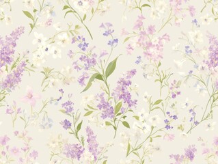 A delicate floral pattern featuring various pastel-colored flowers.
