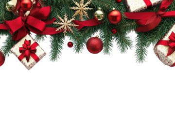 Gifts, Ornaments, and Evergreen Branches Create a Festive Background with a Transparent Object Effect