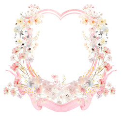 Wildflowers Pink Garden Elegant Watercolor Wedding Crest - Monogram Crest - Floral Luxury...
