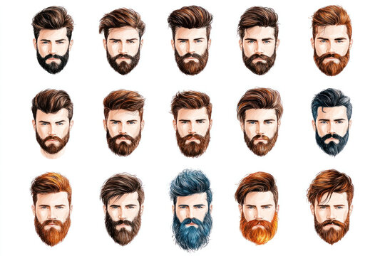Comprehensive Guide to Men's Beard Styles and Haircuts in Detailed Illustrations