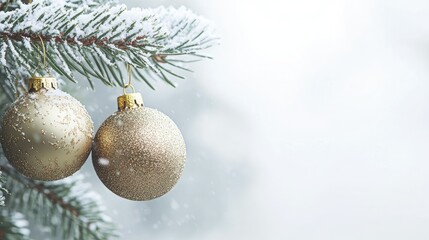 Beautiful Christmas tree background with Christmas tree branches and gold Christmas tree toys