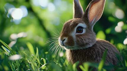 Obraz premium The rabbit on the green grass field