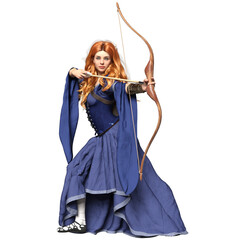 3D rendered female medieval fantasy character with a bow isolated on transparent background