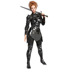 Fototapeta premium 3D rendered female fantasy character with a dark armor and a sword isolated on transparent background