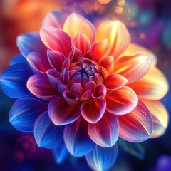 Vibrant multicolored dahlia flower blossom.