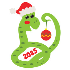 Naklejka premium Cute Christmas snake 2025 vector cartoon illustration