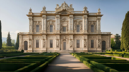 Obraz premium Elegant Renaissance palace in Florence Italy with ornate carvings and symmetrical design