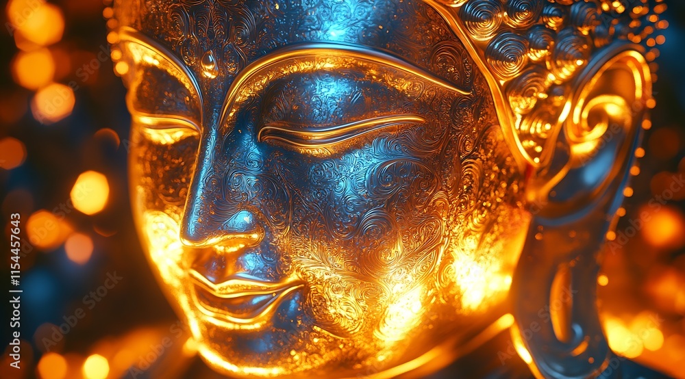 Poster golden buddha statue radiating tranquility with glowing illumination : generative ai
