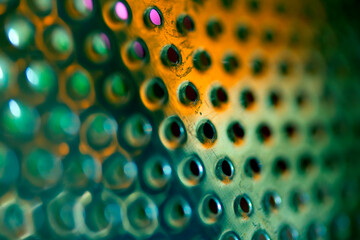 Close Up of a Steel Metal Perferated Hole Background Abstract Futeristic Circles