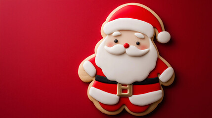 Obraz premium santa claus-shaped cookies on a red background
