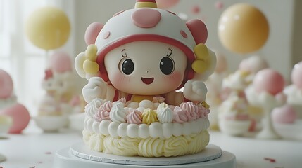 Obraz premium Adorable character cake with pastel frosting.