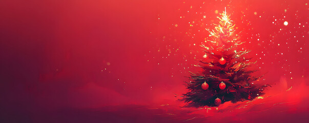Beautifully Decorated Christmas Tree with Snowflakes and Red Background for Holiday Celebrations