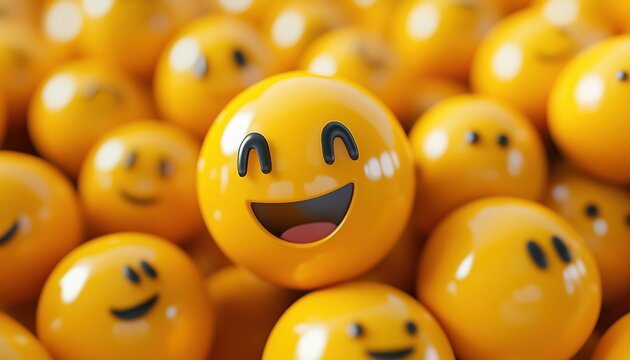 30-Pack Realistic Yellow Glossy Smile Emoji Faces For A Variety Of Emotions: Surprise, Romance, Laughter, Nervousness, And Calm