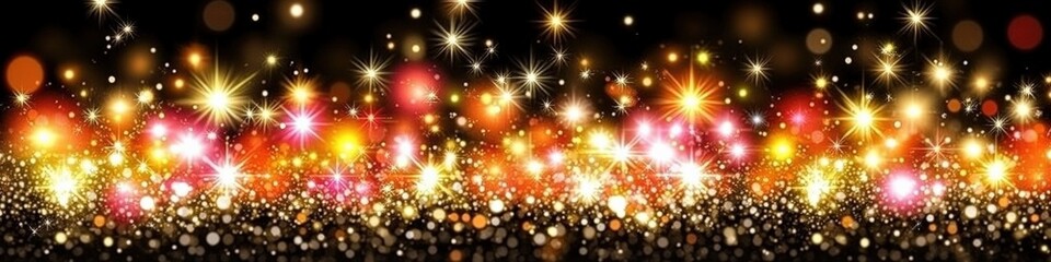 Obraz premium Sparkling Festive Background with Golden Bokeh Lights and Glittering Stars for Celebrations, New Year Parties, Holiday Events, and Joyful Festivities