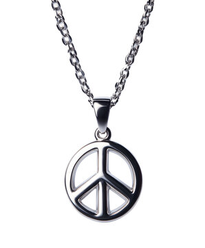 recommend clip art: Silver peace symbol pendant hangs from a chain