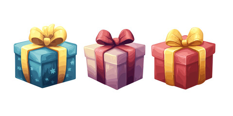 Colorful gift boxes stacked together for a festive celebration or birthday occasion with ribbons and bows