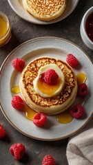 Golden Toasted Crumpets with Butter, Jam, and Fresh Raspberries