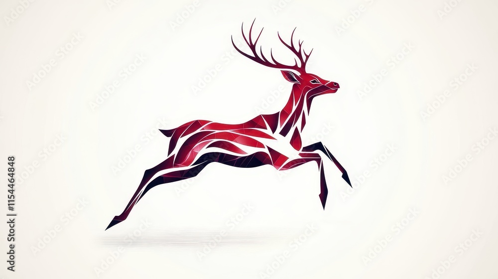 Poster abstract illustration of a deer in motion with geometric patterns.