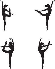 gymnast vector silhouette of isolated graceful balance beam pose on white background