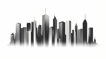 Fototapeta premium Abstract black and white cityscape illustration of urban buildings with modern architecture. Ironscape. Illustration