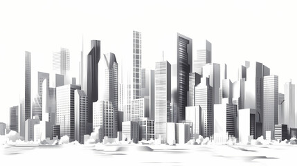 Fototapeta premium Abstract black and white cityscape illustration of urban buildings with modern architecture. Ironscape. Illustration