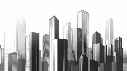Abstract black and white cityscape illustration of urban buildings with modern architecture. Ironscape. Illustration