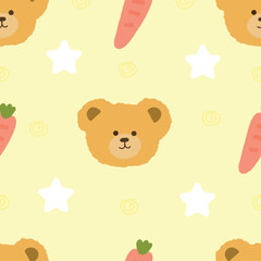 Obraz premium Hand drawn cute bear face in kawaii style seamless pattern. Ideal print for fabrics, textiles, backdrop, wrapping paper, children product, etc