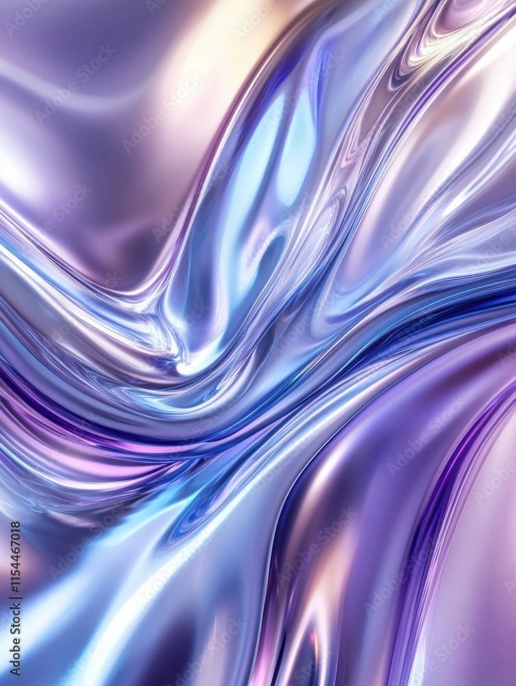 Poster Dynamic flow of abstract 3D colors creating a mesmerizing wave pattern in purple and blue tones. Generative AI