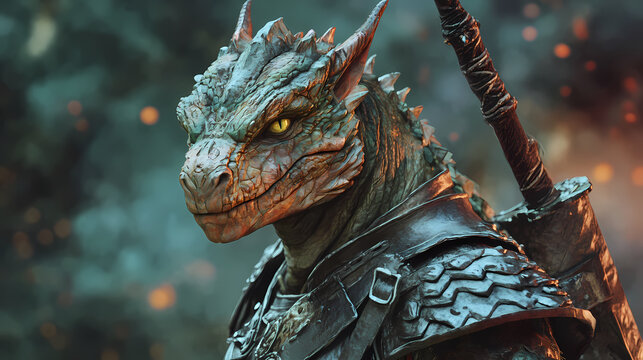 Rpg dnd fantasy character for dungeons and dragons, roleplay, avatar, lizardman, lizard, hero, soldier, warrior, draconian. Draconian. Illustration