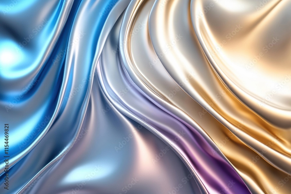 Aufkleber Fluid abstract 3D shapes in smooth satin textures reflecting light with vibrant colors. Generative AI