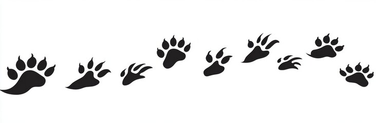 Paw modern foot trail print of a cat and diagonal tracks of a dog and puppy silhouette for t-shirts, backgrounds, patterns, websites, showcases, design, greeting cards, child prints, etc